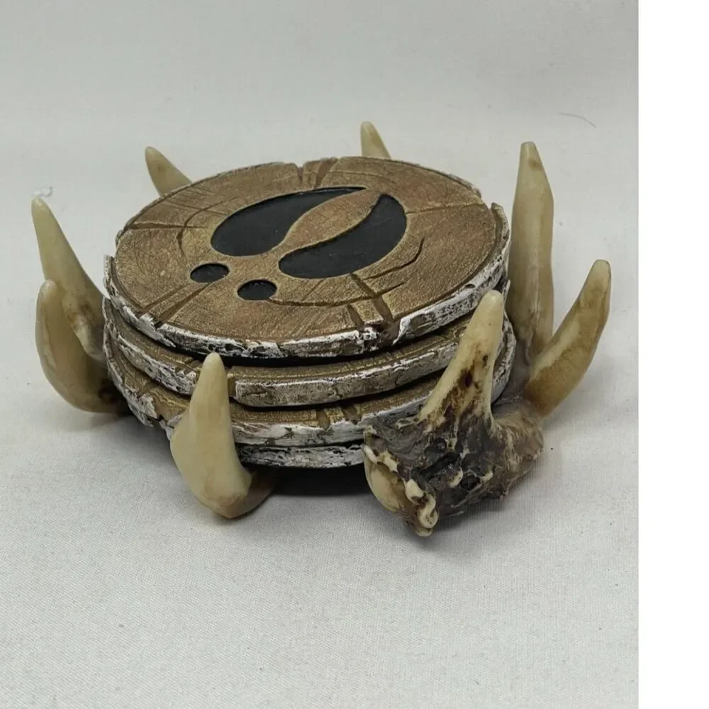 Deer Antler Coaster Set with Antler Holder 4 Coasters Vintage Rustic Cabin Decor